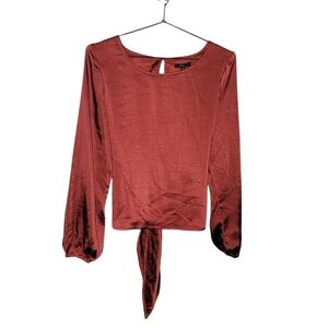 NWT Drew Satin Tarracotta Blouse Tie Top